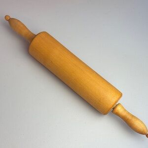 Vintage Solid Hard Wood Rolling Pin Finials on the Handles